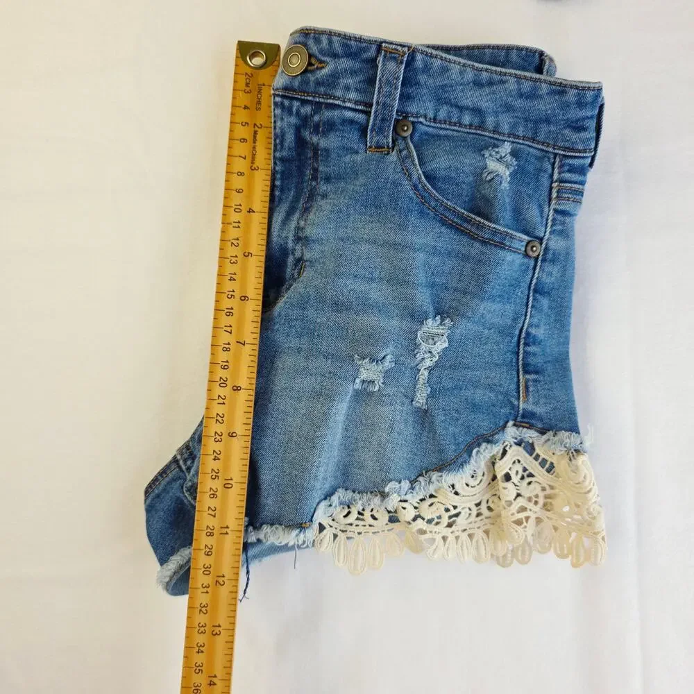 Altard State Lace Shorts 27 5 Blue Distressed Boho Cottage Festival Coquette
